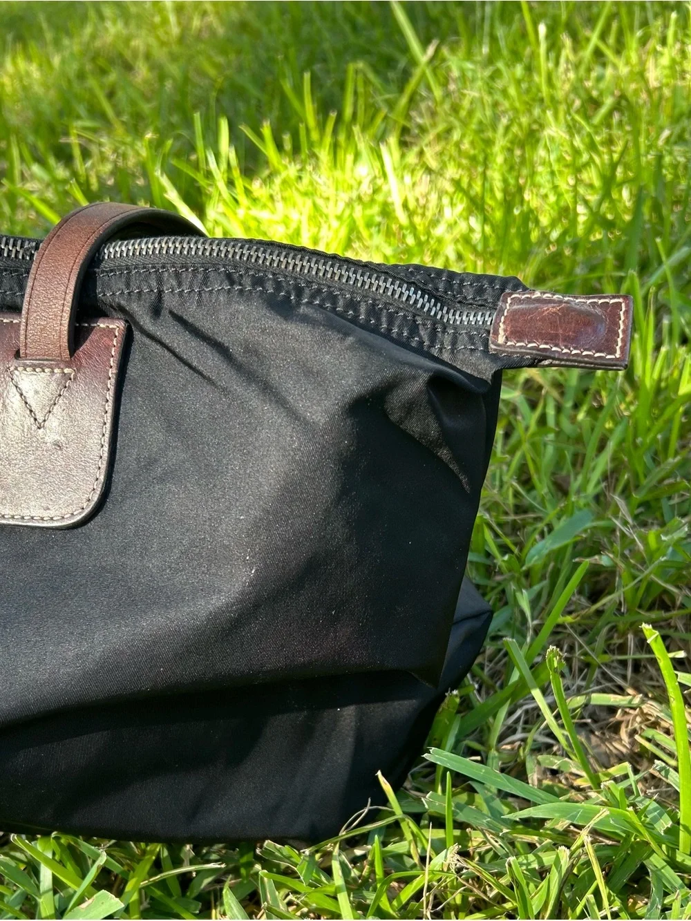 Vintage Dooney & Bourke Black Nylon Duffel with Brown Leather Trim